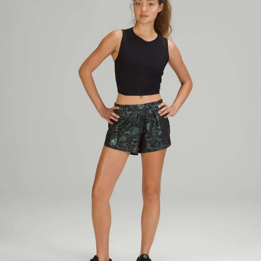 Lululemon Hotty Hot Low-Rise Lined Short 4" Logo Flourish Black Iridescent Foil - Picture 3 of 13